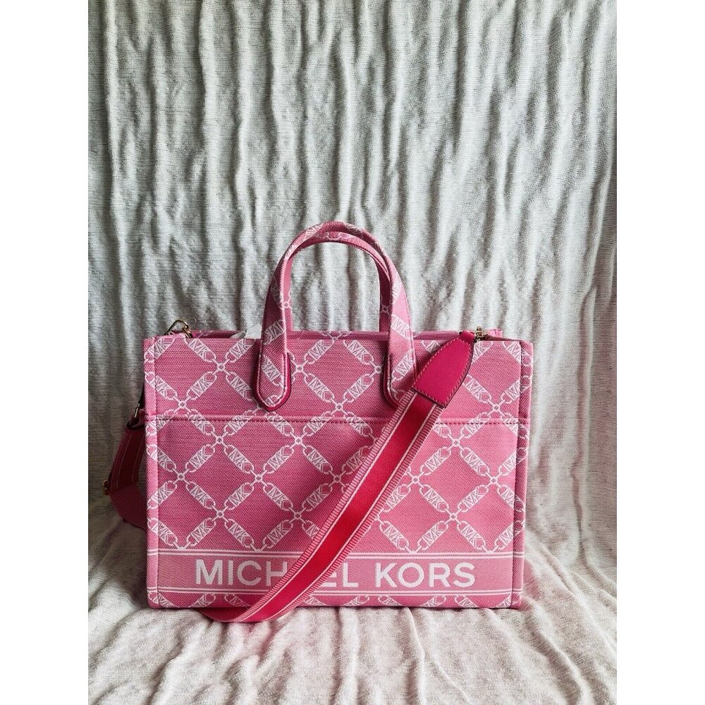 NWT Michael Kors Camilla Rose Gigi Large Logo Chain Jacquard Grab Tote Bag - Picture 5 of 11